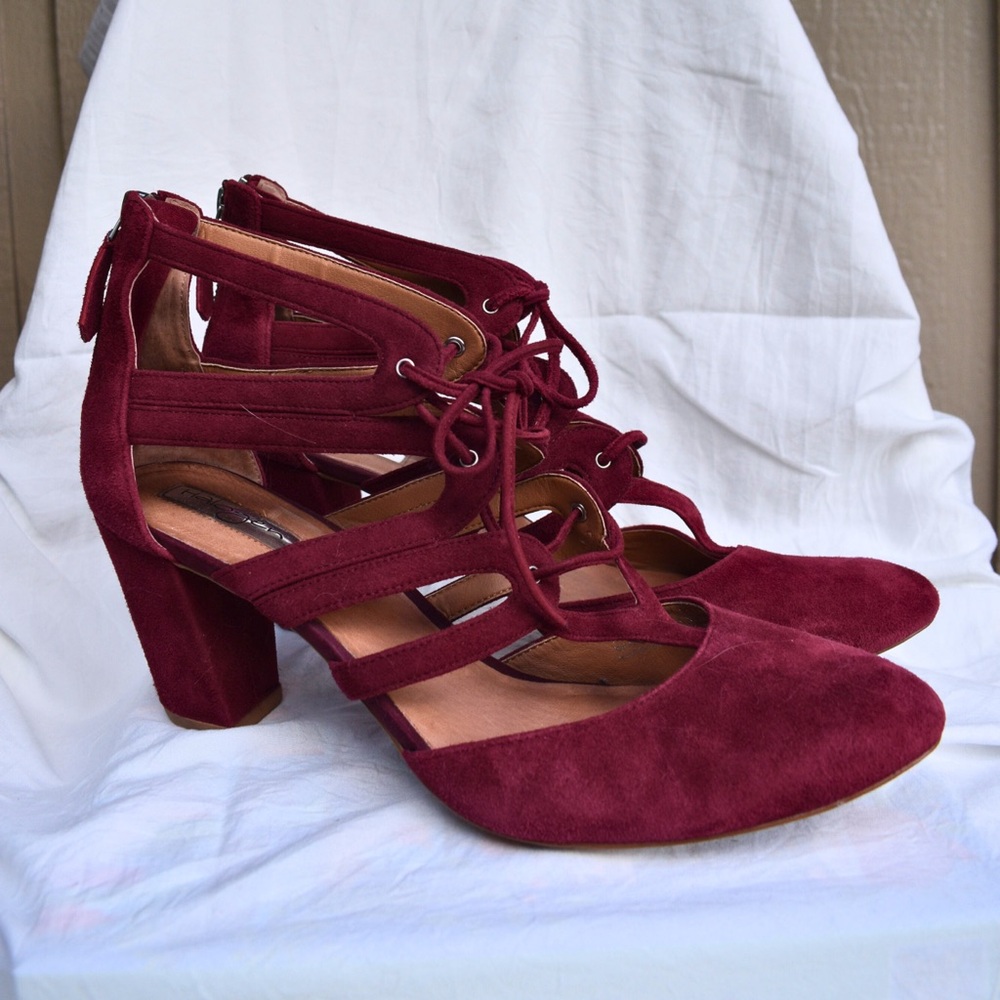 Burgundy Velvet Dark Academia Block Heel Shoes